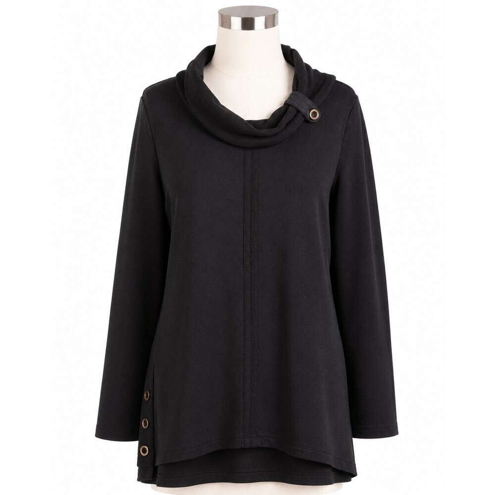 Habitat Clothes To Live In Tunic Top Size Large Black Cowl Neck Button Accents